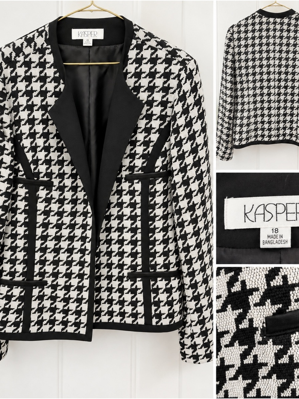 Kasper Black and White Houndstooth Tailored Jacket